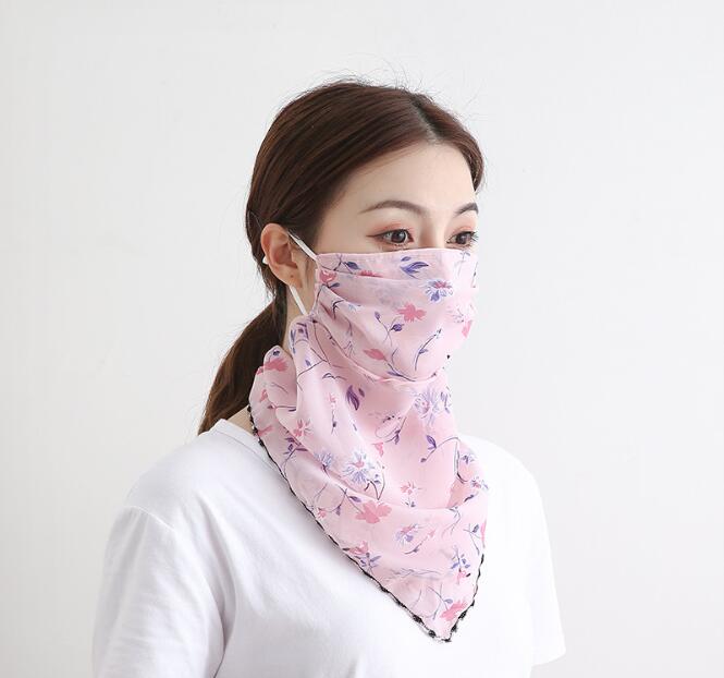 Sunscreen Mask Neck Protection Thin Summer Breathable Silk Scarf Full Covering Chiffon Triangle Scarf Outdoor Riding Women