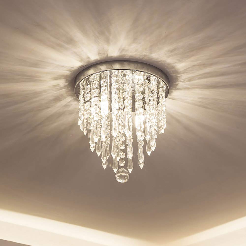 Modern Mini Crystal Chandelier Lighting 2 G9 Lights Flush Mount Ceiling Light H10.4'' x W8.66'' for Bedroom Hallway Bar Kitchen Ba