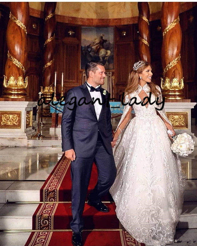 Vestido De Noiva Lace Beaded Wedding Dresses with Cape Shawls Robes 2020 Arabic Aso Ebi Sexy V-neck Castle Church Bride Wedding Gowns