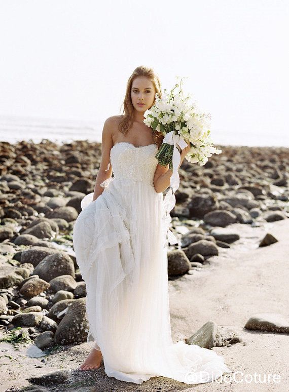 simple beach wedding dresses sexy strapless sweetheart long robe de mariée sweep train chiffon lace plus size boho destination bridal gowns