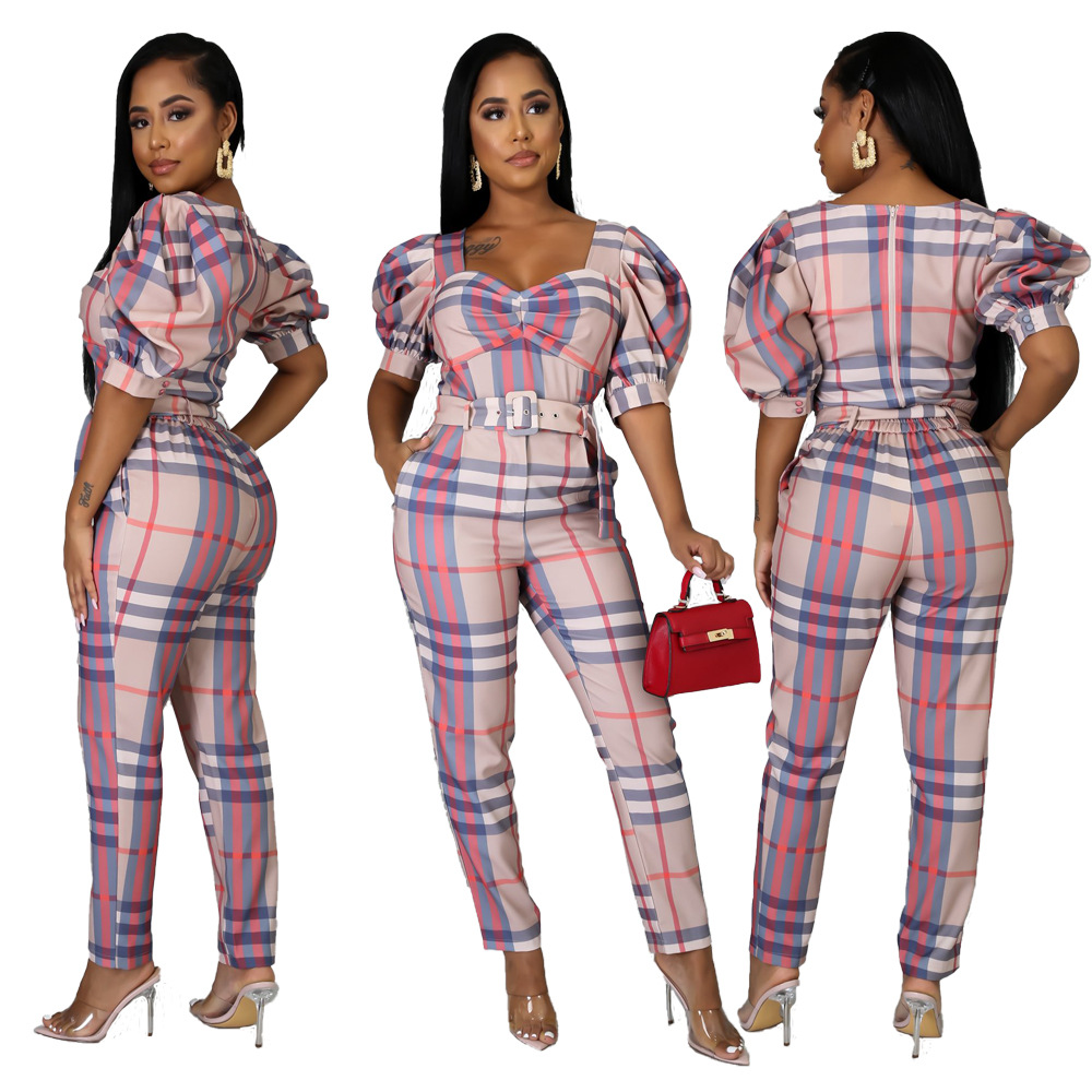 39L085 Amazon European and American women sexy classic striped Jumpsuit with belt, Khaki
39L085 Amazon European and American women sexy classic striped Jumpsuit with belt, Khaki