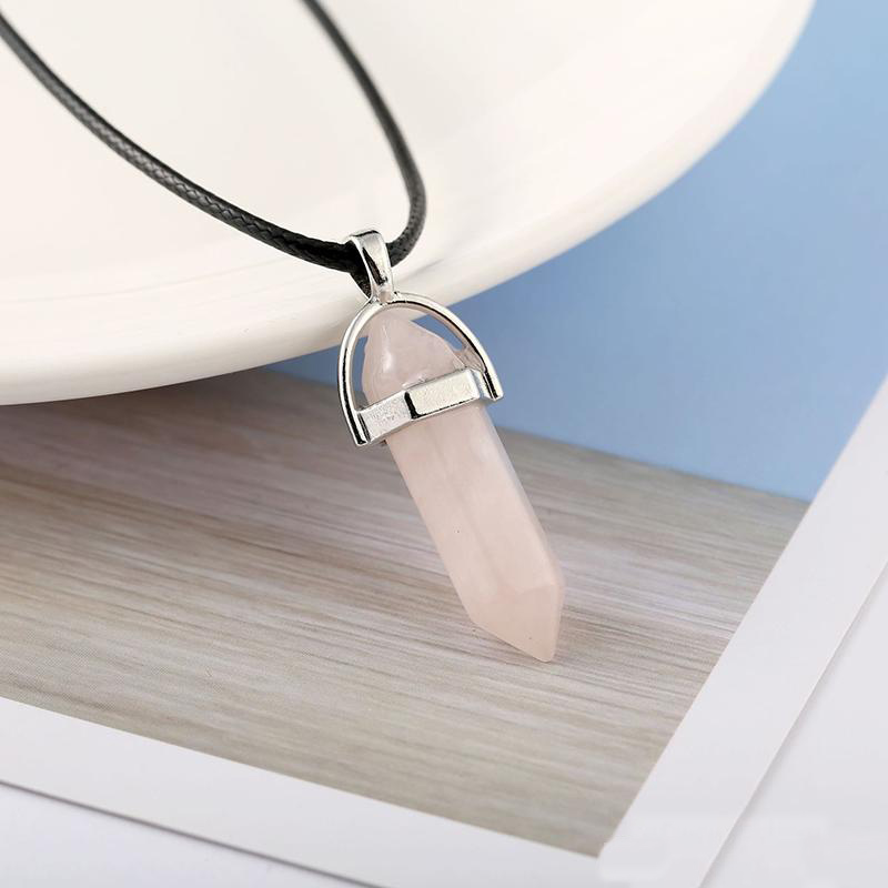 New Hexagonal prism Bullet necklaces For women Men Natural Healing Crystals Quartz Point stone Pendant String Rope chains Fashion Jewelry