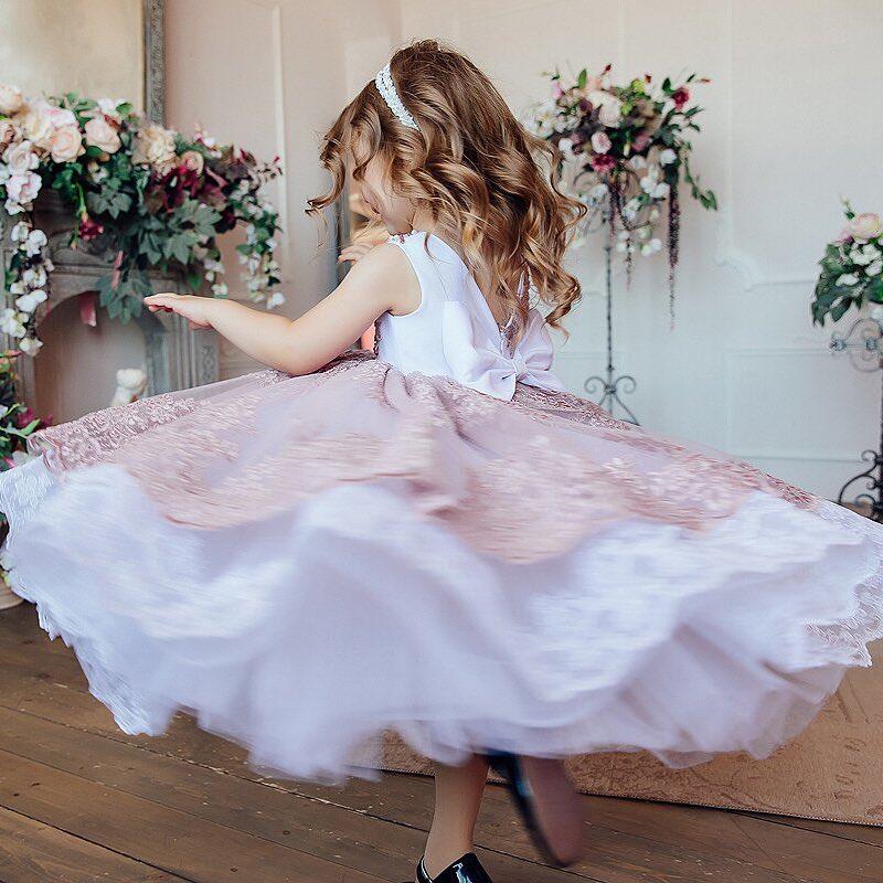 2020 Lovely Flower Girl Dresses for Weeding Ball Gowns Ankle Length Beautiful Appliqued Lace Dress Girls Formal Pageant Gowns