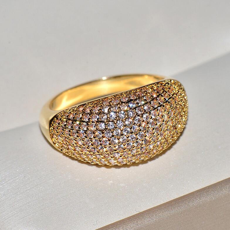 Handmade Luxury Jewelry 925 Sterling Silver&Gold Fill Pave White Sapphire CZ Diamond Gemstones Party Women Wedding Band Finger Ring Gift