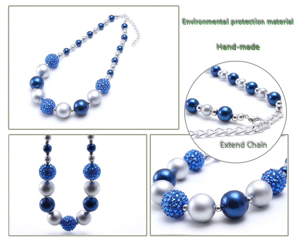 Cute Kids Boys Chunky Beads Necklace Blue+Gray Pearls Beads Child Kids Chunky Necklace Fashion Choker Necklace