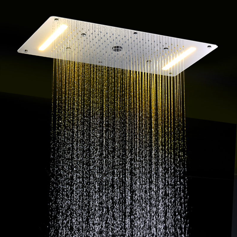 Bathroom LED Shower Set 4 ways Mixer Valve Ceiling ShowerHead Panel Rainfall Waterfall Massage Bath System Faucets 380*700MM