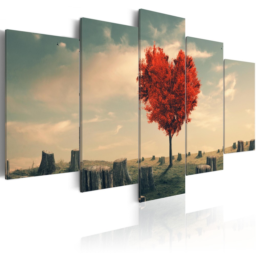 5 Panel Sets Beautiful Red Love Tree Landscape Painting Flowers Modern Pictures on Canvas Modern Living Room Office Decoration (unframed)