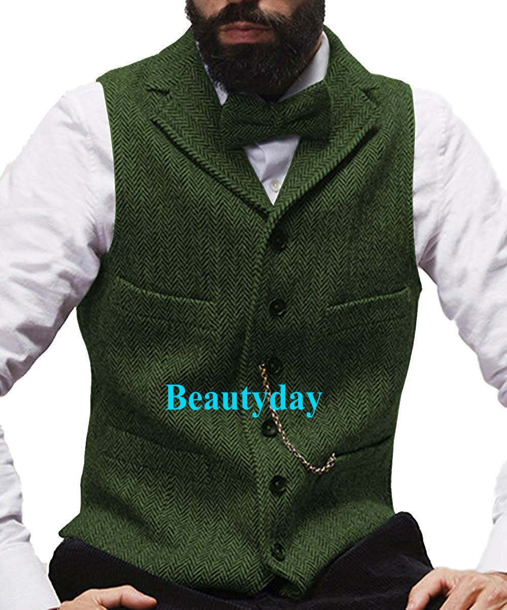 2019 Farm Brown Groom Vests Wool Herringbone Tweed Vest Slim Fit Men's Suit Vest Prom Country Wedding Waistcoat Dress Tailor Made Plus Size