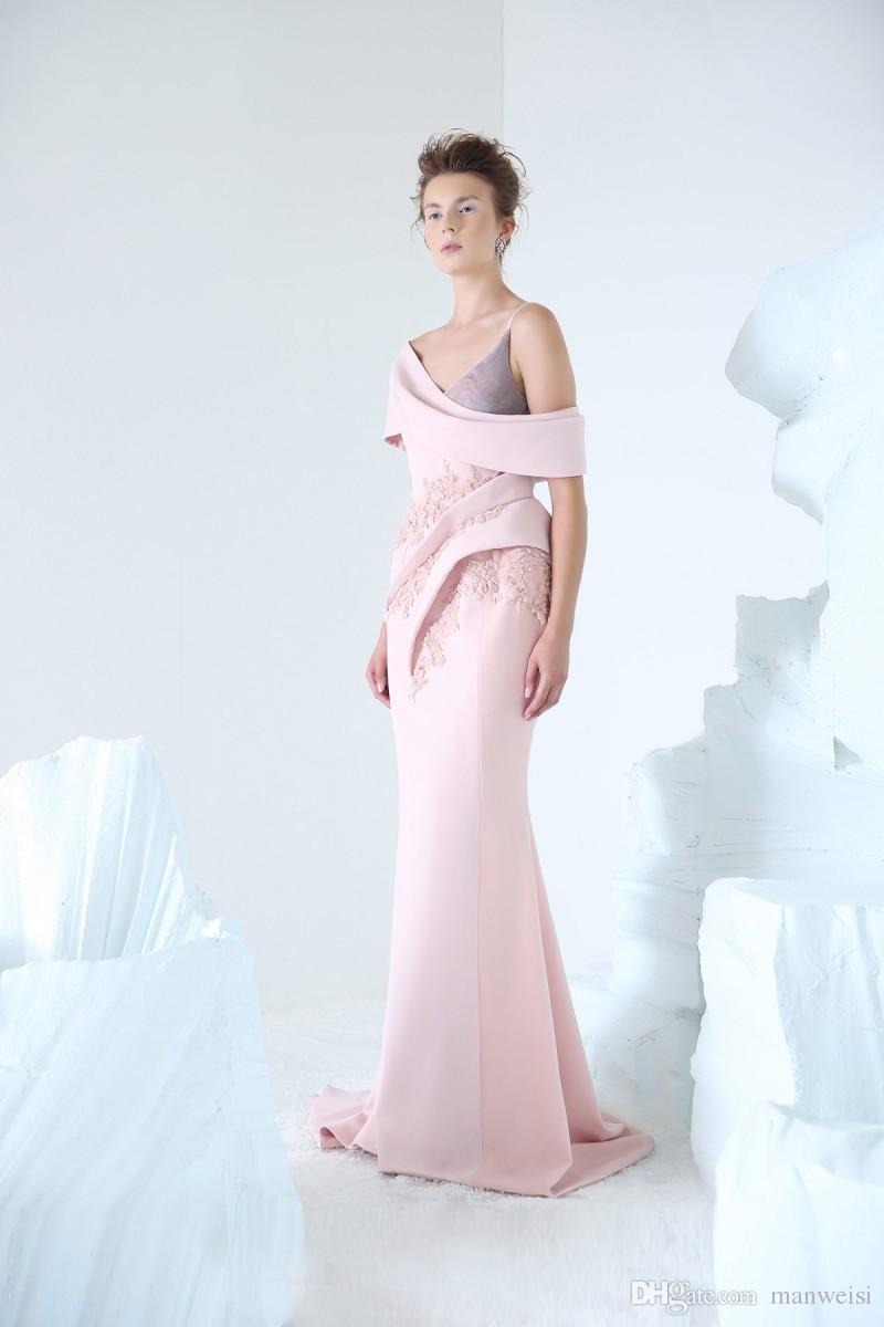 Azzi Osta Pink Mermaid Prom Dresses Embroidery 3D Floral Appliqued Lace Celebrity Party Gowns Custom Made Formal Evening Dress