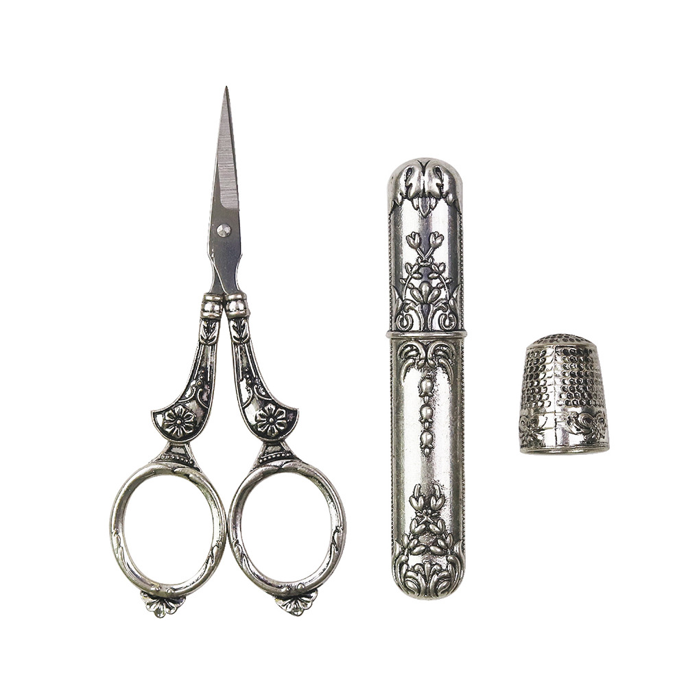 European Vintage Sewing Kit Stainless Steel Scissors / Metal Thimble/ Needle Case DIY Sewing Tools for Embroidery Cross Stitch, Black
European Vintage Sewing Kit Stainless Steel Scissors / Metal Thimble/ Needle Case DIY Sewing Tools for Embroidery Cross Stitch, Black