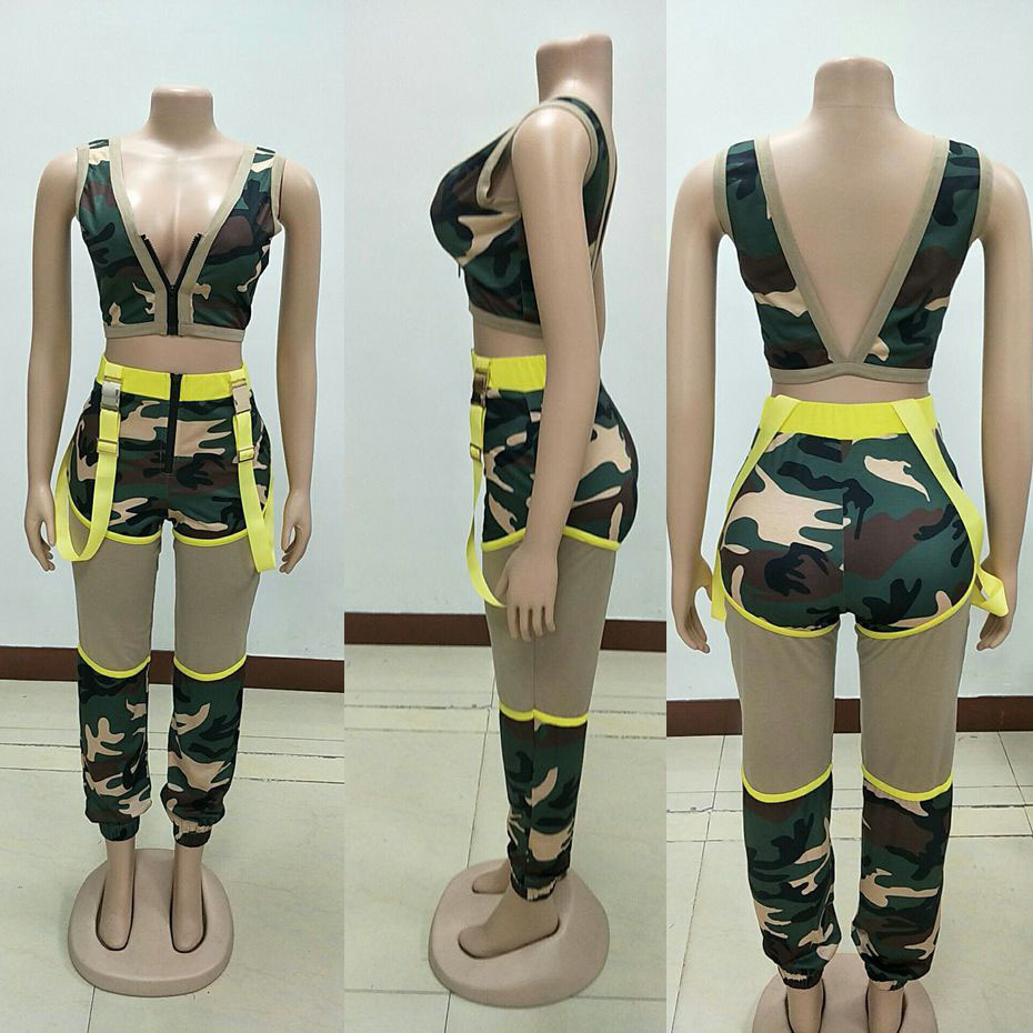HAOYUAN Camo Two Piece Set Summer Outfits for Women Festival Crop Top and Joggers Pant Sexy 2 Piece Club Outfits Matching Sets