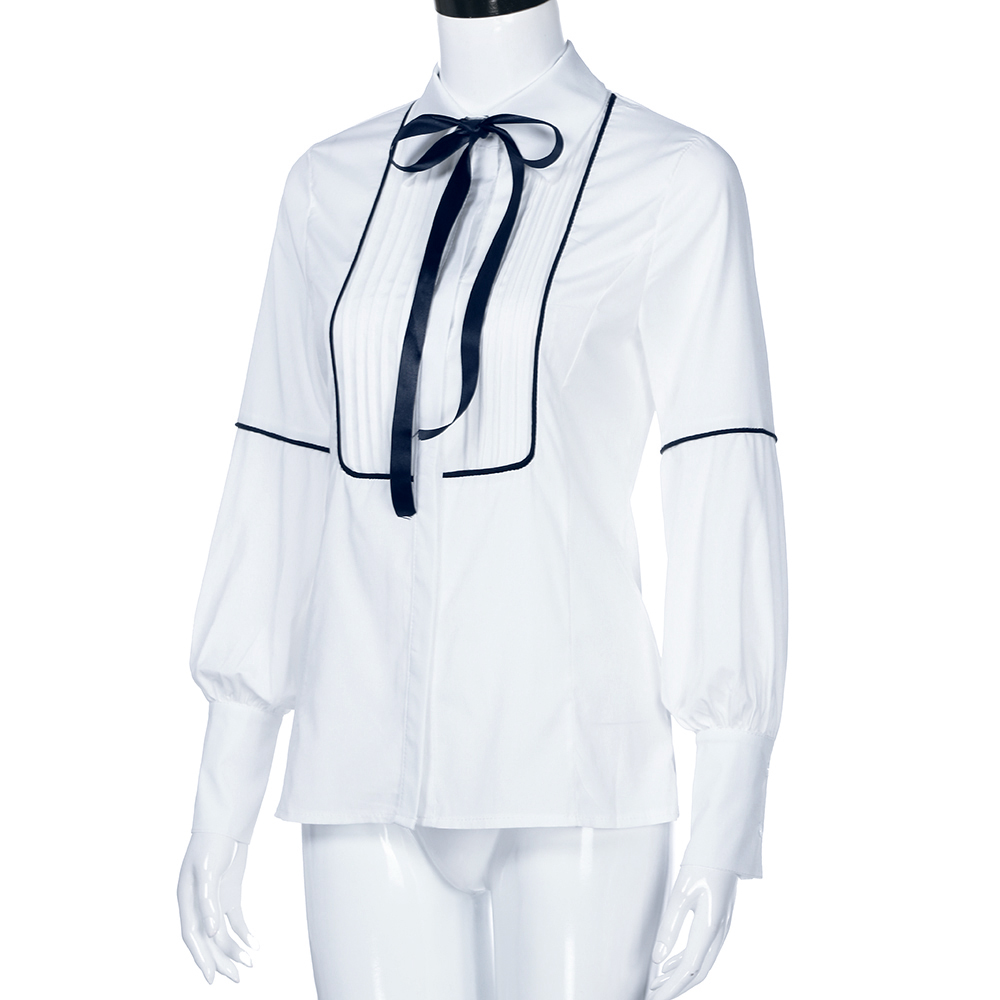2018 Womens Tops and Blouses Vintage White Bow O Neck Long Sleeve Shirt Fashion Office Lady Clothing Camisa Feminina