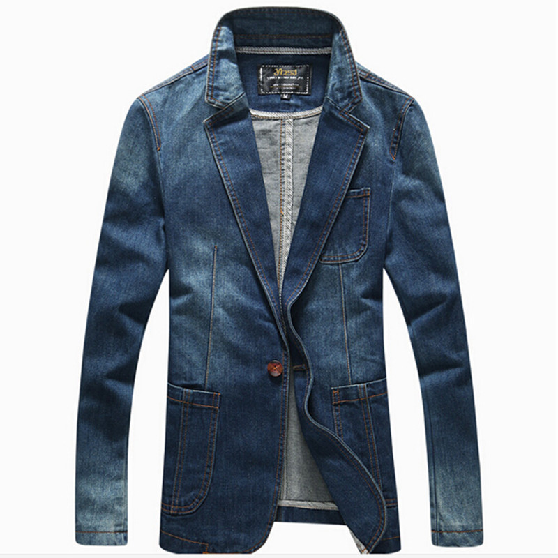 Men's Suits & Blazers 2021 Brand Blazer Men Fashion Mens Denim Jacket Coat Masculino Slim Fit Casual Autumn Jeans Suit
