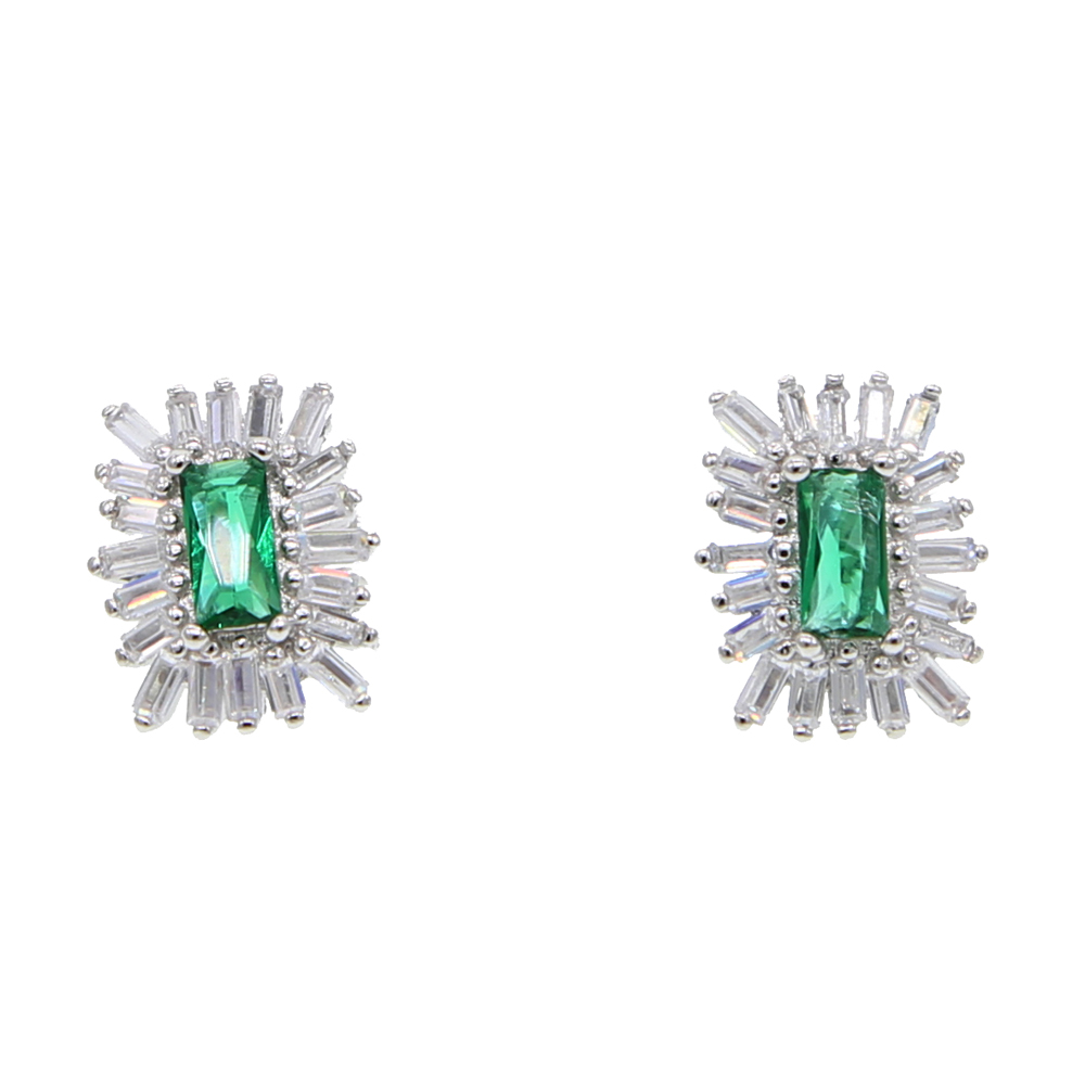 white green firework cz geometric stud earring for lady women gift classic simple cubic zirconia studs
