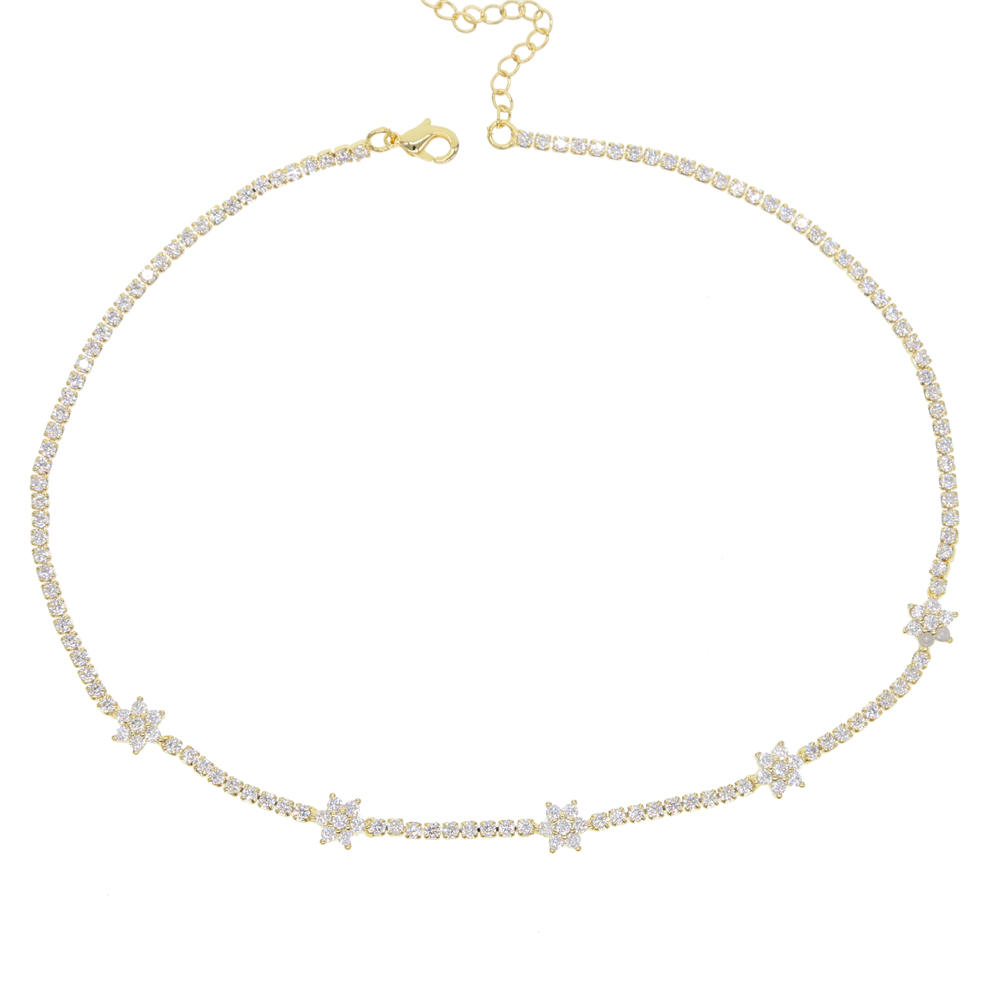 32+8cm cz tennis choker necklace for women 2025 spring new design cz flower charm gorgeous choker