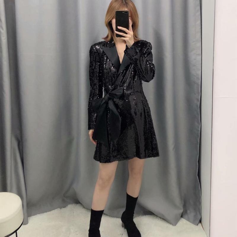 Cakucool Women Shiny Jacket Sequined Bow Tie Belt Outerwear Slim Long Sleeve Designer Solid Black Punk Long Blazer Spring Female
Cakucool Women Shiny Jacket Sequined Bow Tie Belt Outerwear Slim Long Sleeve Designer Solid Black Punk Long Blazer Spring Female