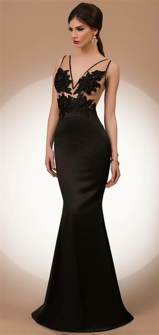 Bien Savvy Black Prom Dresses 2019 V Neck Lace Applique Backless Evening Gowns Sexy Long Formal Party Dresses
