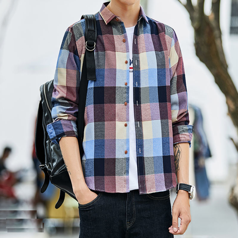 Plaid shirt Men long Sleeve Shirt Casual Social Slim Shirt male Cotton Mens Dress Shirts 4XL 5XL Legible