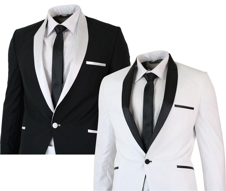 Simple Design Color Black White Wedding Groomsmen Suits With Shawl Lapel One Button Business Custom Made Back Vent Men Suits (Jacket+Pant)