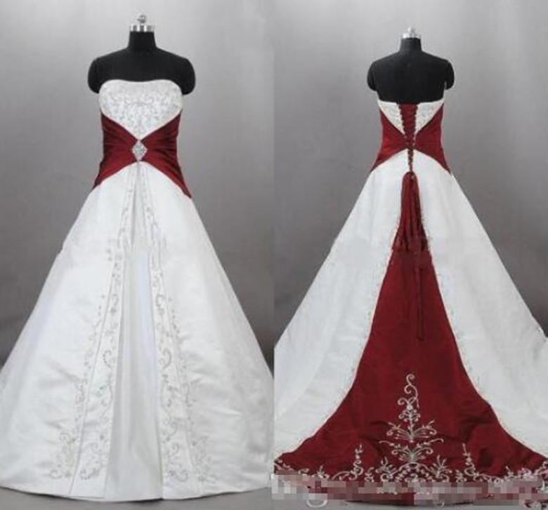2020 new Strapless Satin Embroidery Red And White Wedding Dresses Zuhair Murad Lace Up With Sweep Train Bridal Wedding Gowns Custom Made, Silver
2020 new Strapless Satin Embroidery Red And White Wedding Dresses Zuhair Murad Lace Up With Sweep Train Bridal Wedding Gowns Custom Made, Silver