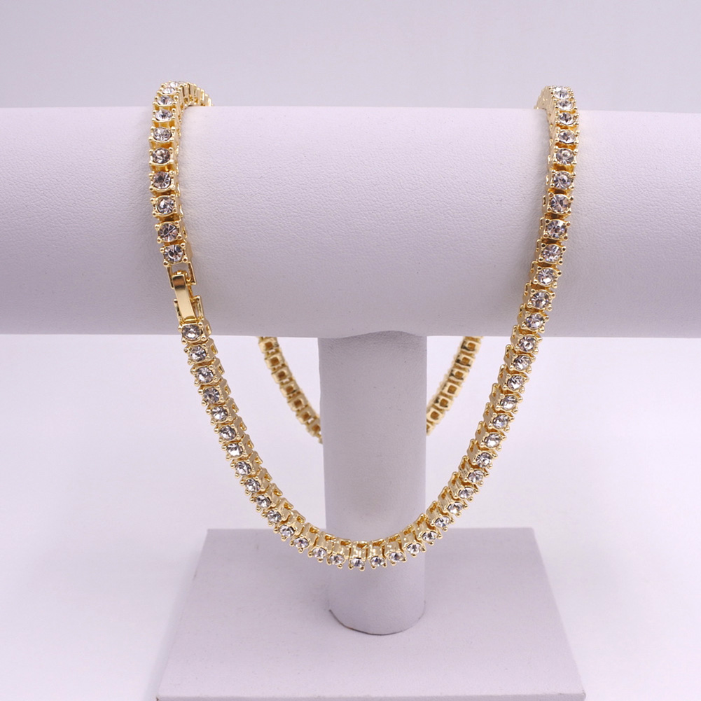 5mm Hip Hop Diamond Stone Tennis Chain Bracelets Necklace Cool Men Women Aolloy 18K Gold Plated Chains