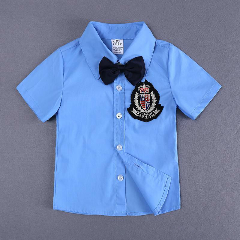Discount Boy Clothing Set Gentleman Summer Fashion Blue Shirt + Shorts Baby Clothes Suit For Wedding Party Boy Formal Set