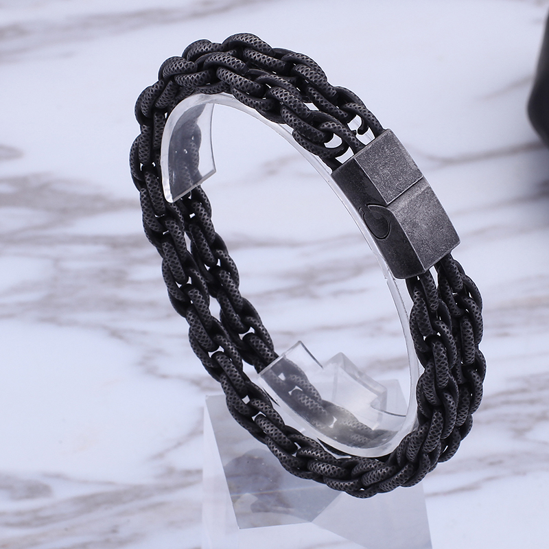 Cool Men Black Heavy Thick Rope Link Chain Bracelets High-end Men's Stainless Steel Titanium Steel Jewelry