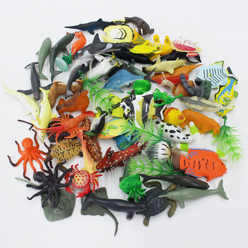 64 Pieces/Lot Mini Marine Animals Model Toys Decorative Props Simulation Marine Organisms Models Ornaments Decorations Kids Learning Educational Toys 