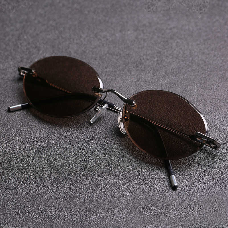 Vazrobe Glass Sunglasses Male Ladies Rimless Sun Glasses for Men Brown Stone Lens Anti Scratch Vintage Eyewear