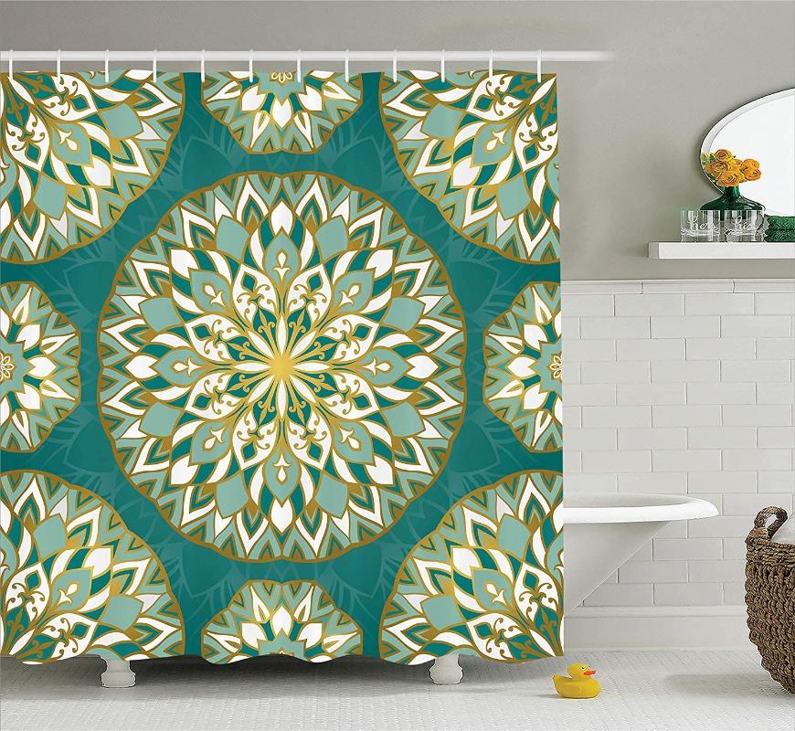 Turquoise Shower Curtain Round Pattern with Emerald Mandala Elements Eastern Oriental Cloth Fabric Bathroom Decor
Turquoise Shower Curtain Round Pattern with Emerald Mandala Elements Eastern Oriental Cloth Fabric Bathroom Decor