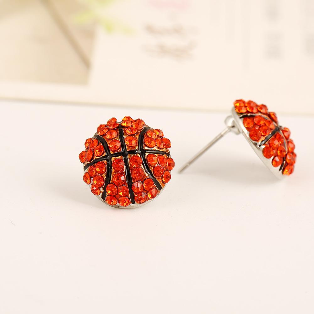 Sports Ball Shape Stud Earrings Charm Crystal Basketball Volleyball Baseball Softball Earrings Women Girl Jewelry Creative Gift