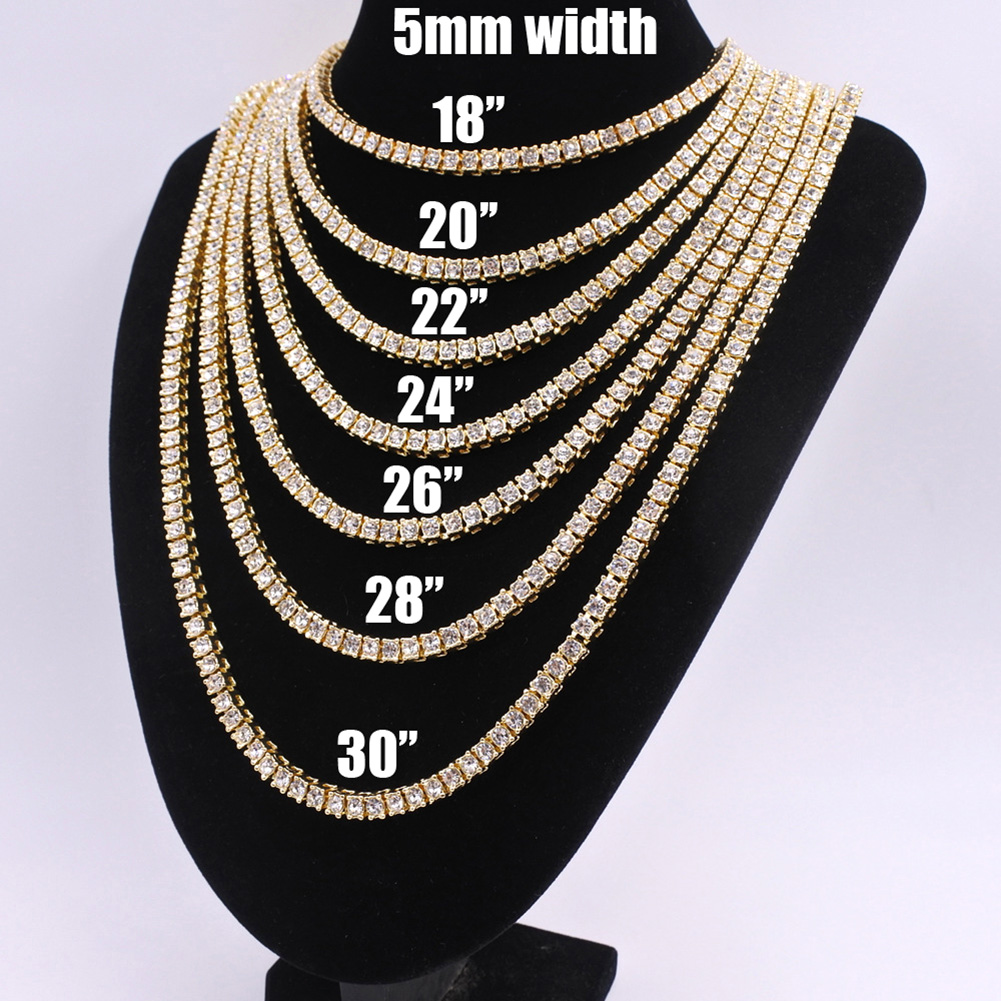 5mm Hip Hop Diamond Stone Tennis Chain Bracelets Necklace Cool Men Women Aolloy 18K Gold Plated Chains