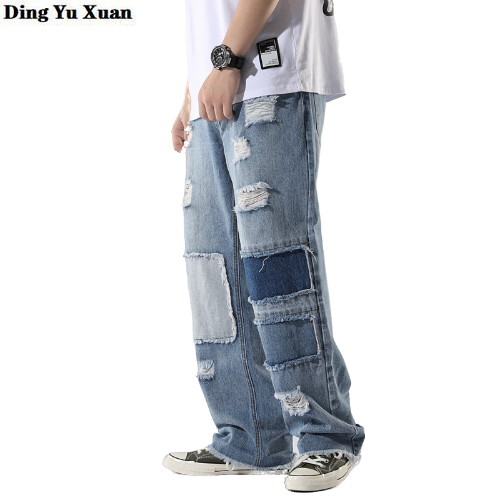 Punk Style Loose Fit Ripped Jeans Mens Straight Leg Patch Baggy Denim Pants for Men Hip Hop Summer Beggar Long Jean Homme, Blue
Punk Style Loose Fit Ripped Jeans Mens Straight Leg Patch Baggy Denim Pants for Men Hip Hop Summer Beggar Long Jean Homme, Blue