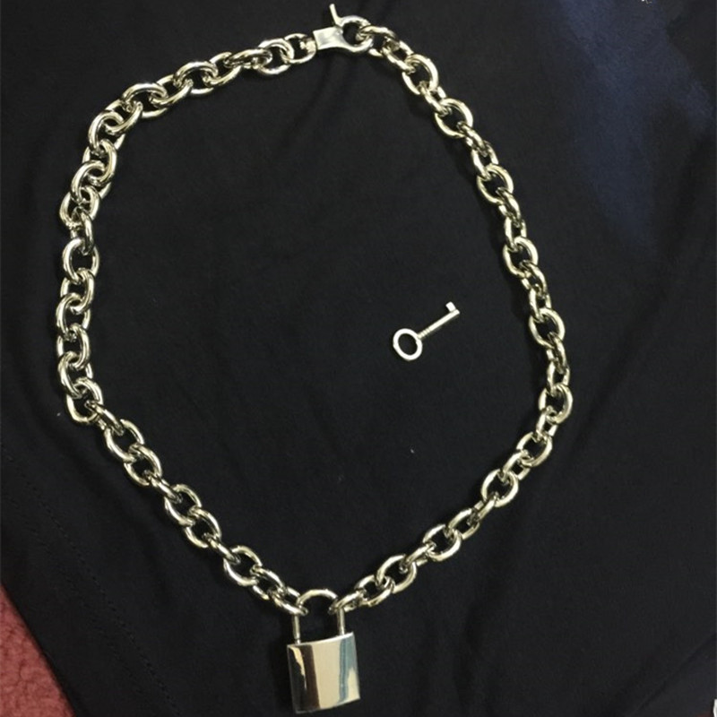 2019 Handmade Men Women Unisex Punk Chain Necklace Heavy Duty Square Lock Padlock Choker Metal Collar T190626