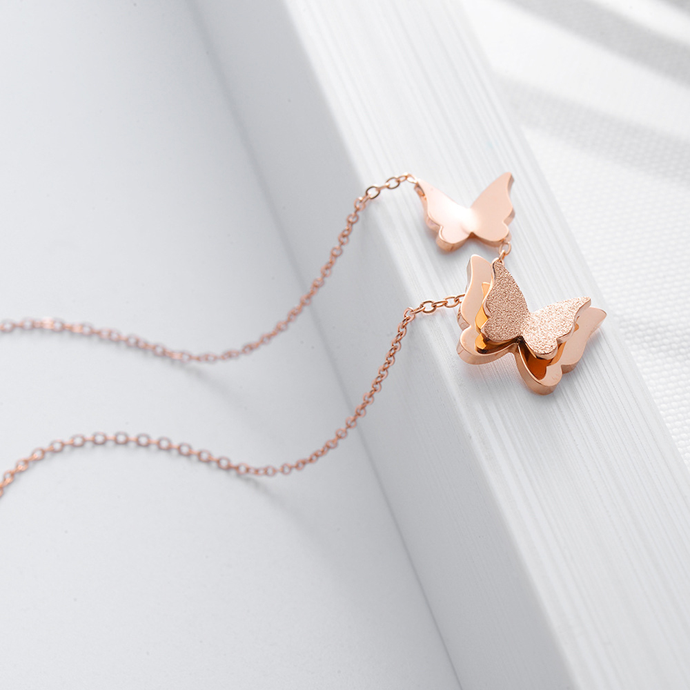 Butterfly Pendant Necklace Stainless Steel 14k Gold Plated Titanium Steel Clavicle Chain Necklace Jewelry Women Girl's Gift