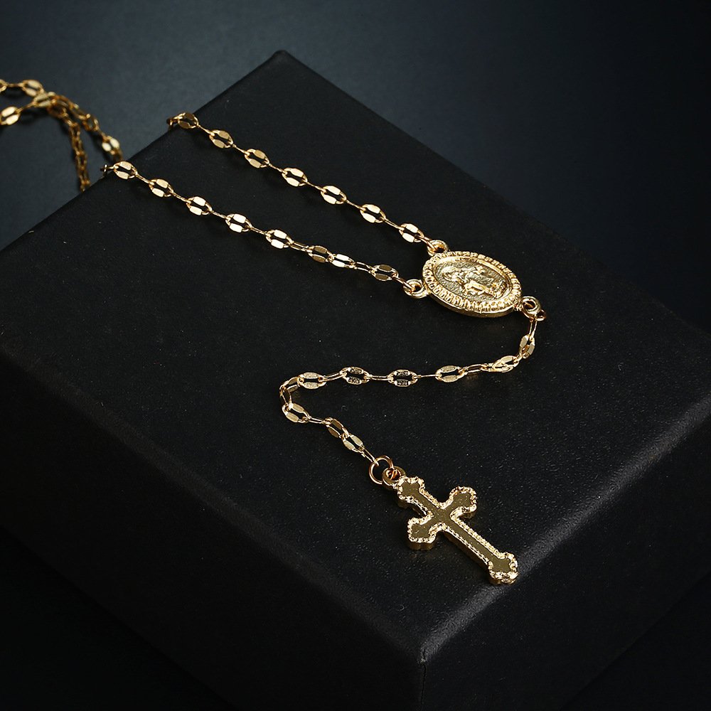 Vintage Cross Chain Necklace Christian Cross Bohemia Religious Rosary Pendant Necklace for Women Charm Jewelry Gold Pendant Necklaces