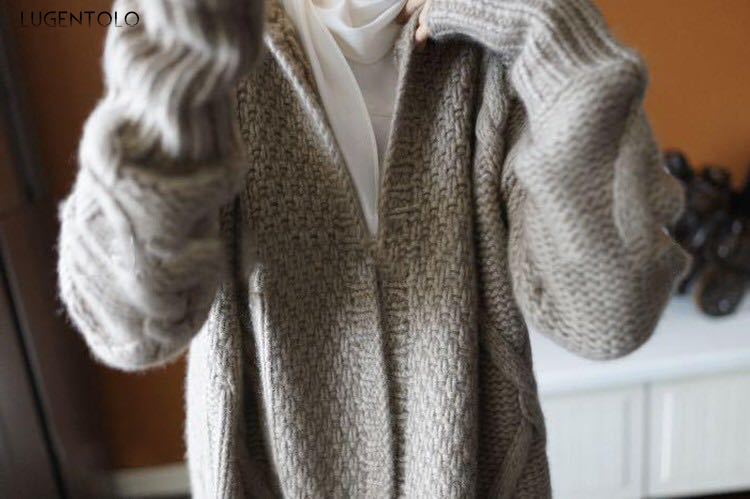 Lugentolo Women Sweater Cardigan Autumn Winter Hooded Long Sleeve Winter New Solid Color Loose Korean Cozy Lady Long Sweaters CJ191220