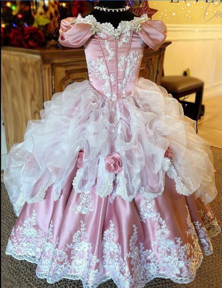 Vintage Flower Girl Dresses For Weddings Off The Shoulder Lace A Line Girls Pageant Gowns Tutu First Holy Communion Dresses Party Wear