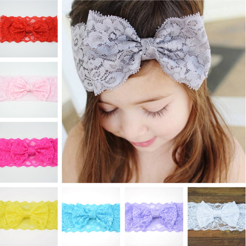 Headband Lace Bow Hairband Baby Girls Hair Bands Children Head Wrap Band Elastic Lace Headwear Kids Hair Accessories 12 Colors DHW2361