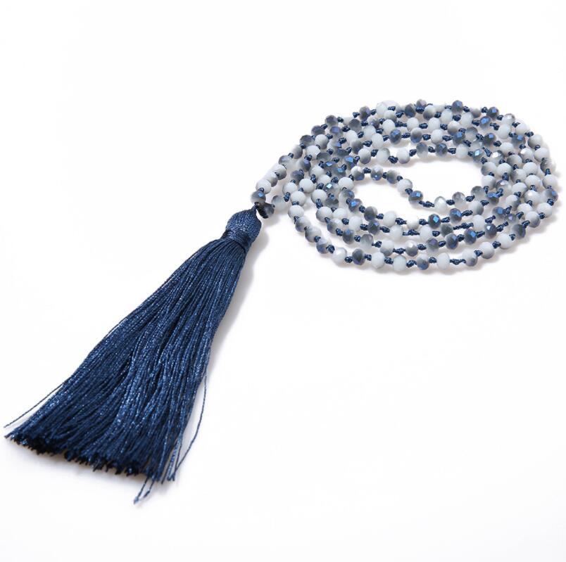 Crystal glass necklace beads hand knotted Bohemian tassels simple jewelry women and grils