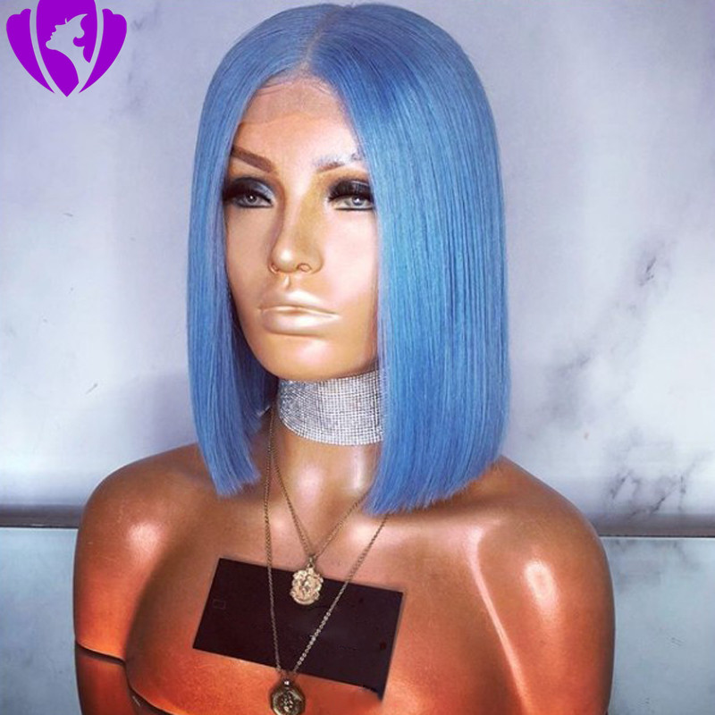 Fashion Women Wigs 14 Inches Short Bob Wig Blue Color Synthetic Lace Front Wig For Women Middle Part High Temperature Fiber Hair cosplay