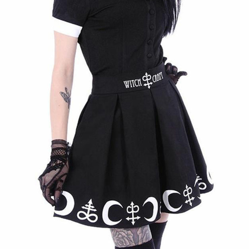 Witch Moon Printed Harajuku Punk Rock Gothic Summer Women Skirts High Waist Mini Skirt Pleated Mini Skirt for Gothic Girls MX200327