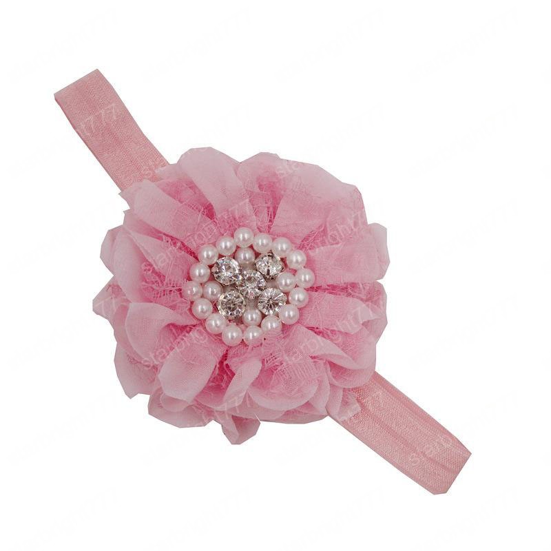 Hot selling Baby Headbands Flower Rhinestone Pearl Rose Children Hairbands Girls Headdress Infant Kids Chiffon Hair Accessories