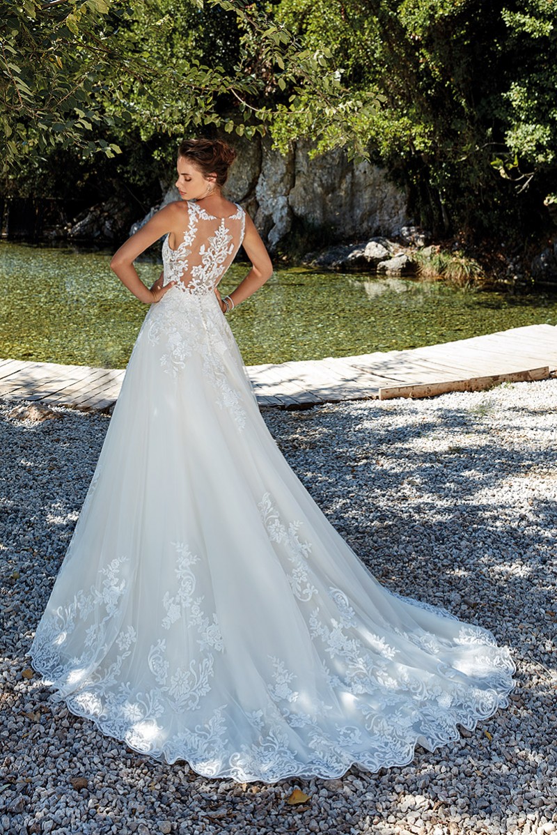 Bohemian Lace Wedding Dresses Eddy K 2019 Sheer Jewel Neck Applique Tulle Sweep Train Boho Beach Wedding Dress Bridal Gowns vestido de novia