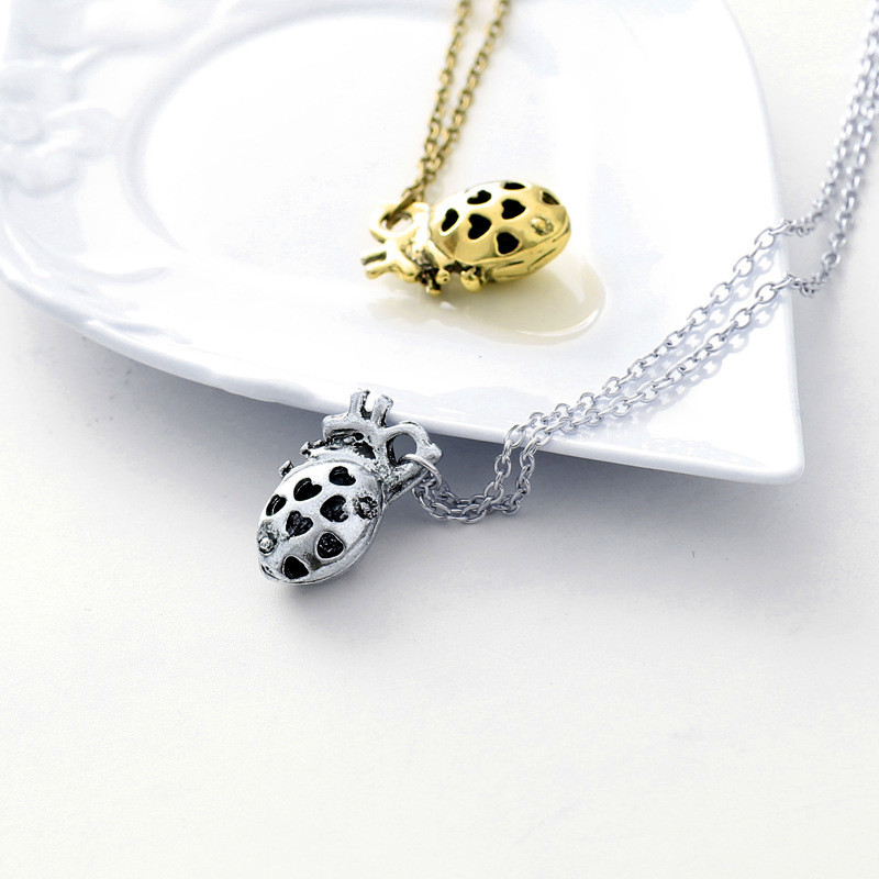 12 Pieces Anatomical Heart Necklace Man or Woman 3D Pendant Oxidized Antique Stainless Steel Pendant Necklace