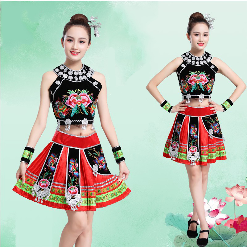 Women's Hmong Miao costume Traditional Asian dress thailand style dancing apparel ethnic clothing colorful festival stage wear