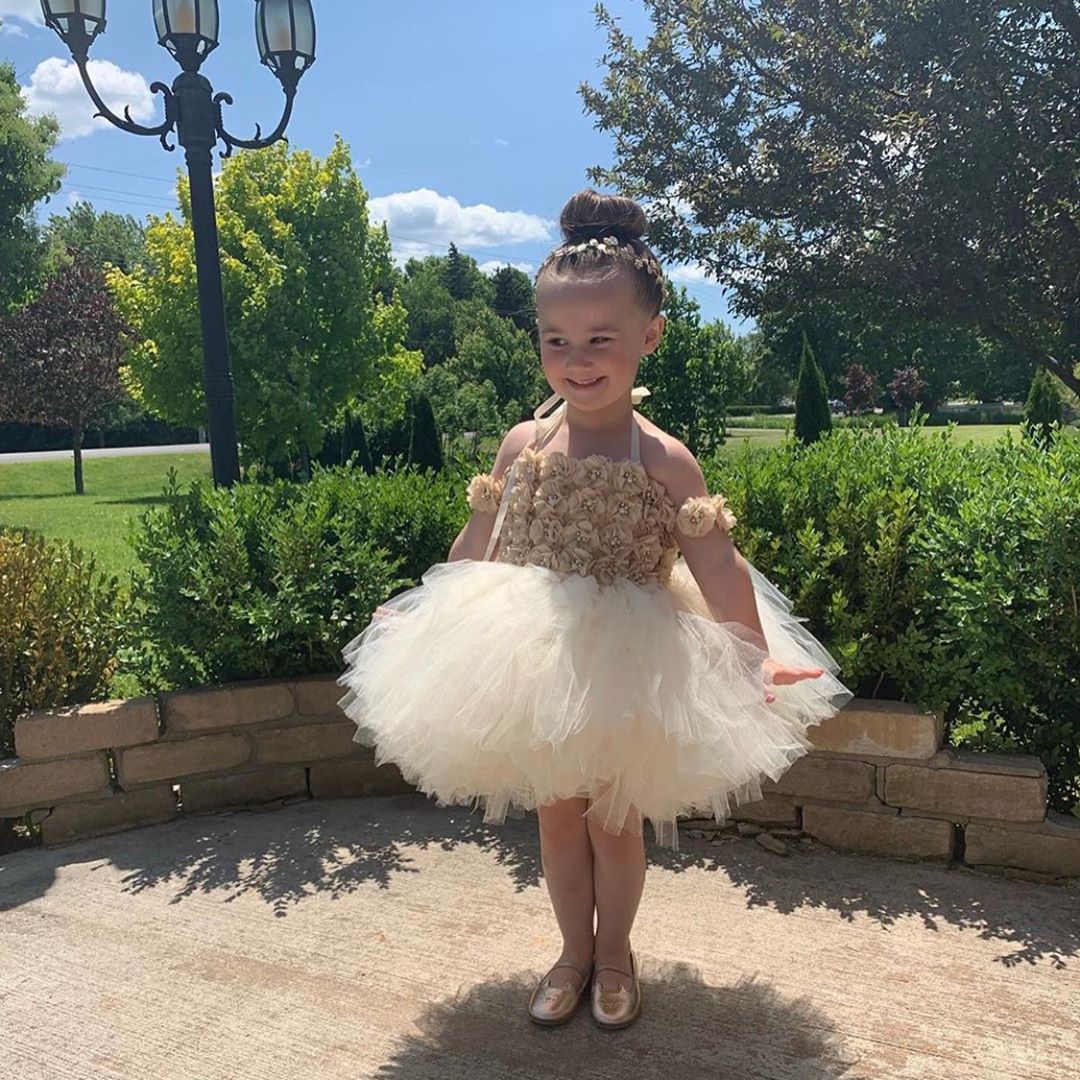 Cute Infant Mini Short Flower Girls Dresses 3D Flower Toddler Kids Ruffles Baby Girls Pageant Tutu Gowns