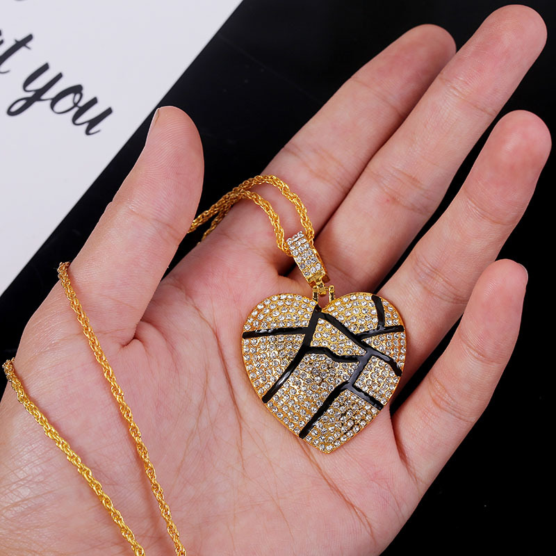 Broken Heart Necklaces Iced Out Pendant Hip Hop Jewelry Women Fashion Bling Necklace Crystal Rhinestone Love Charm Gold Silver Chain for Men