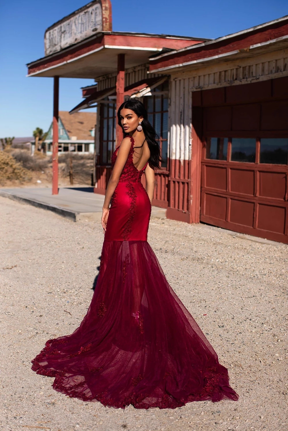 Dark Red Mermaid Evening Dresses Spaghetti Mermaid Lace Applique Back Prom Dress Long Formal Party Pageant Gowns