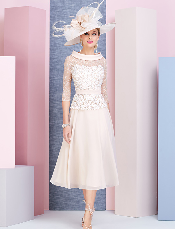 Pink Mother of The Bride Dresses Tea Length Lace Plus Size Wedding Guest Dress A Line Beads Evening Gowns